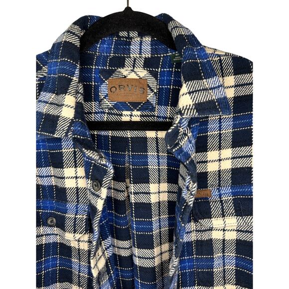 Orvis Plaid Flannel Shirt Button Down Shacket Mens Medium Blue Black Cotton - Picture 6 of 9